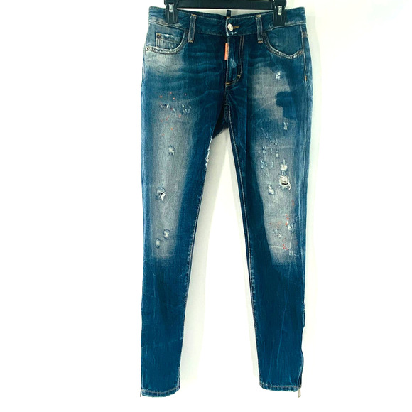 Dsquared2 Paint Splatter Skinny Jeans Size 40 Size 4 Medium Wash Rigid Denim - Picture 2 of 16
